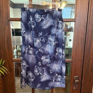 Sag Harbor Woman Navy Blue Floral Georgette Midi Skirt Rhinestone 16W NWT